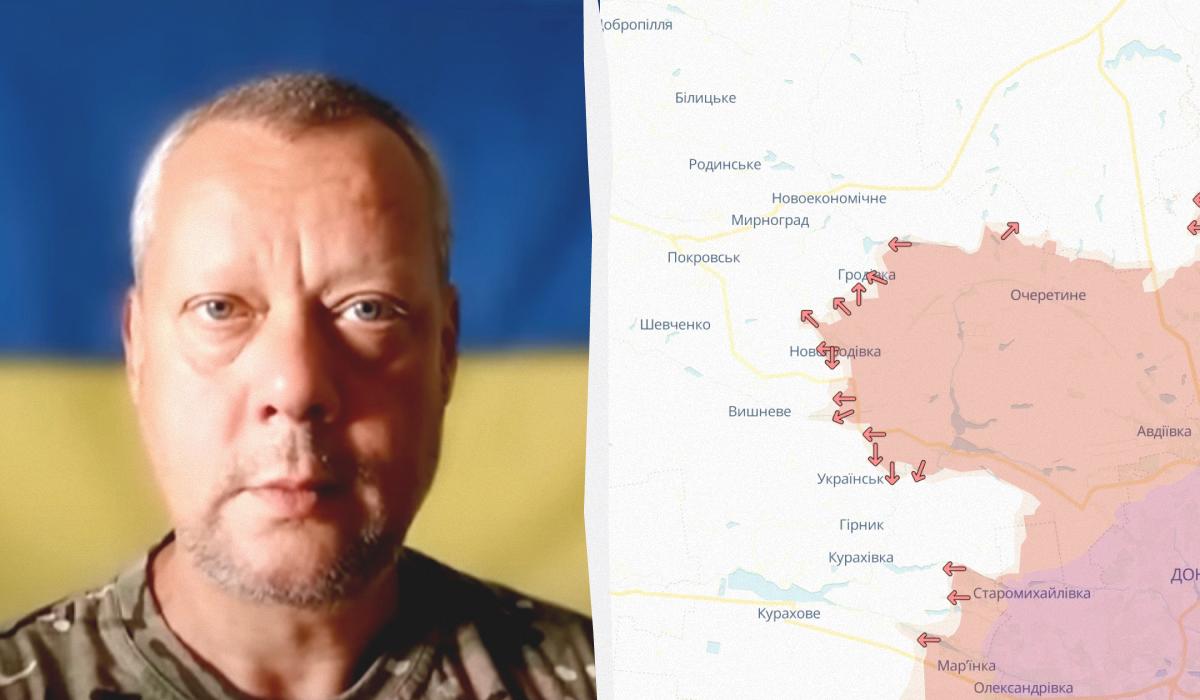 Сазонов оценил ситуацию в районе Покровска / коллаж УНИАН, фото DeepState, кадр из видео Сазонов оценил ситуацию в районе Покровска / коллаж УНИАН, фото DeepState, кадр из видео