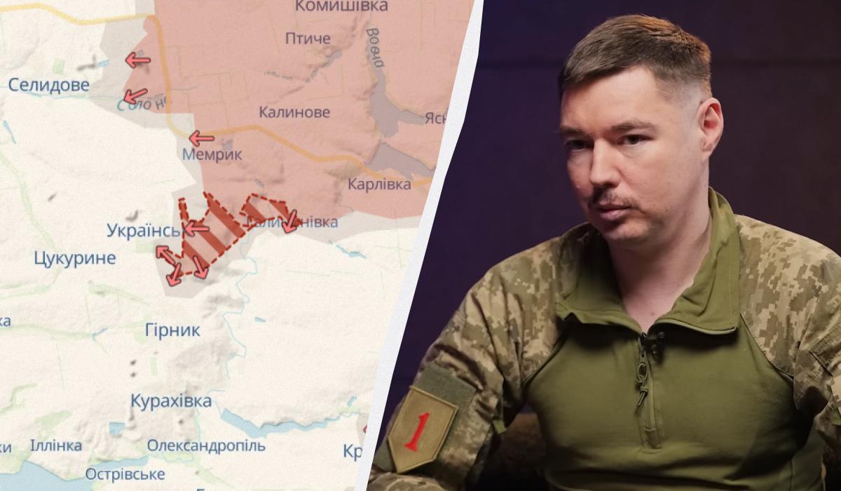 Николай Мельник считает крайне небезопасной ситуацию к югу от Покровска / коллаж УНИАН, карта deepstatemap.live, кадр из видео Николай Мельник считает крайне небезопасной ситуацию к югу от Покровска / коллаж УНИАН, карта deepstatemap.live, кадр из видео