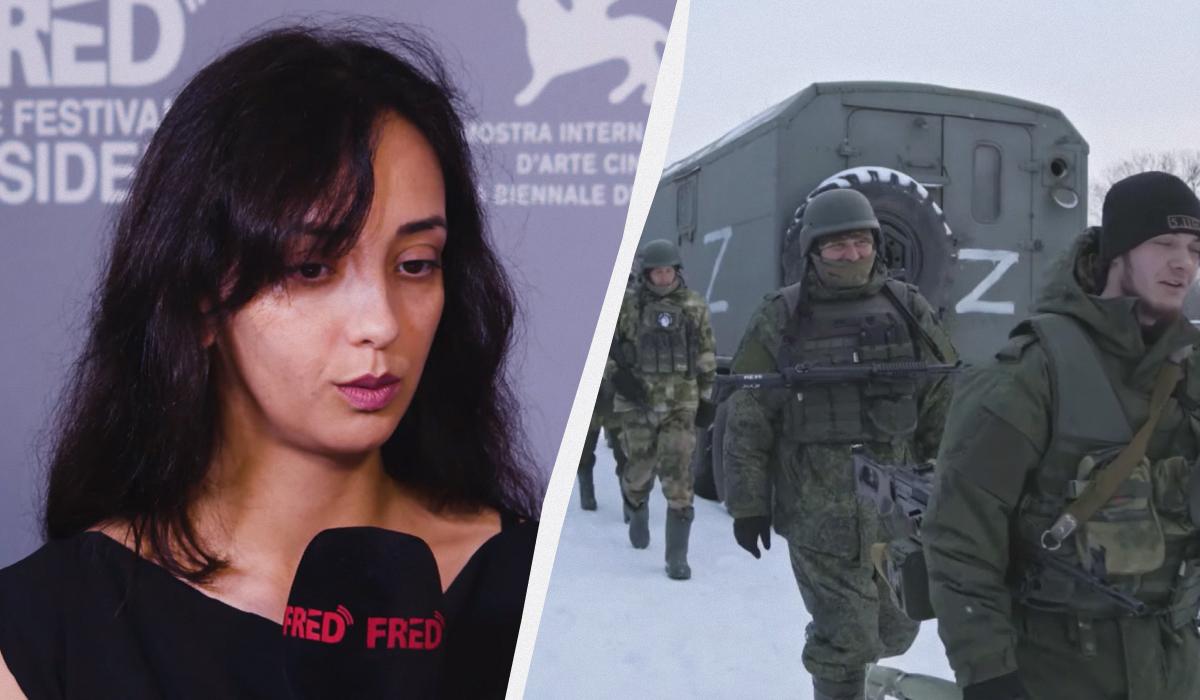 Фильм на оккупированной территории сняла экс-пропагандистка Russia Today Анастасия Трофимова / коллаж УНИАН, кадры из видео Фильм на оккупированной территории сняла экс-пропагандистка Russia Today Анастасия Трофимова / коллаж УНИАН, кадры из видео