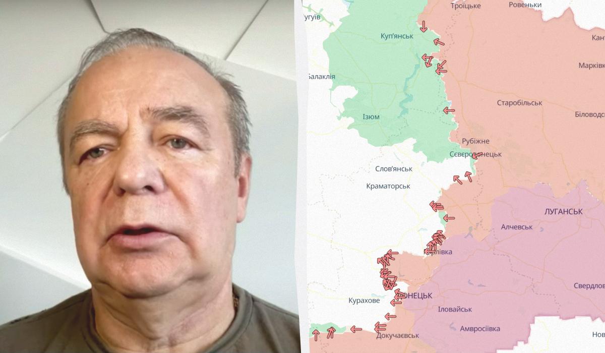 Романенко оценил ситуацию на передовой / коллаж УНИАН, карта DeepState, кадр из видео Романенко оценил ситуацию на передовой / коллаж УНИАН, карта DeepState, кадр из видео