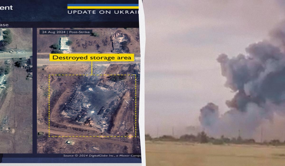 ЗСУ вдарили по авіабазі 22 серпня / Колаж УНІАН, фото x.com/DefenceHQ, скріншот ЗСУ вдарили по авіабазі 22 серпня / Колаж УНІАН, фото x.com/DefenceHQ, скріншот
