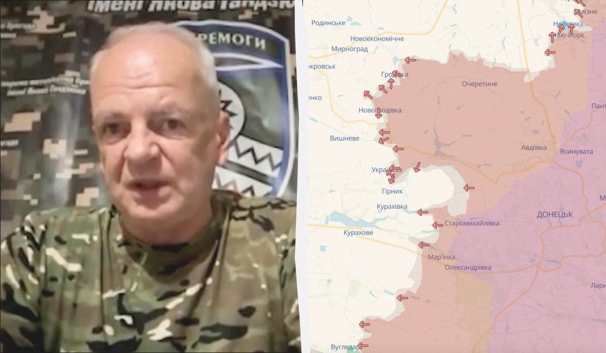Цехоцький розповів, що відбувається на Покровському напрямку / колаж УНІАН, фото DeepState, кадр з відео Цехоцький розповів, що відбувається на Покровському напрямку / колаж УНІАН, фото DeepState, кадр з відео