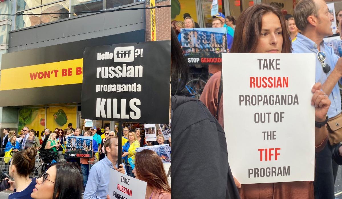 Протест в Канаде из-за показа "Русские на войне" / Скриншот Twitter Протест в Канаде из-за показа "Русские на войне" / Скриншот Twitter