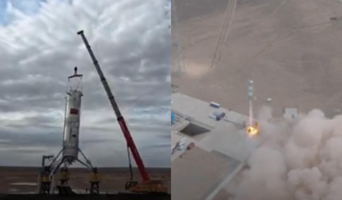 Прототип першого ступеня метанової ракети Zhuque-3 досяг висоти 10 тисяч метрів / колаж УНІАН, скріншоти Прототип першого ступеня метанової ракети Zhuque-3 досяг висоти 10 тисяч метрів / колаж УНІАН, скріншоти