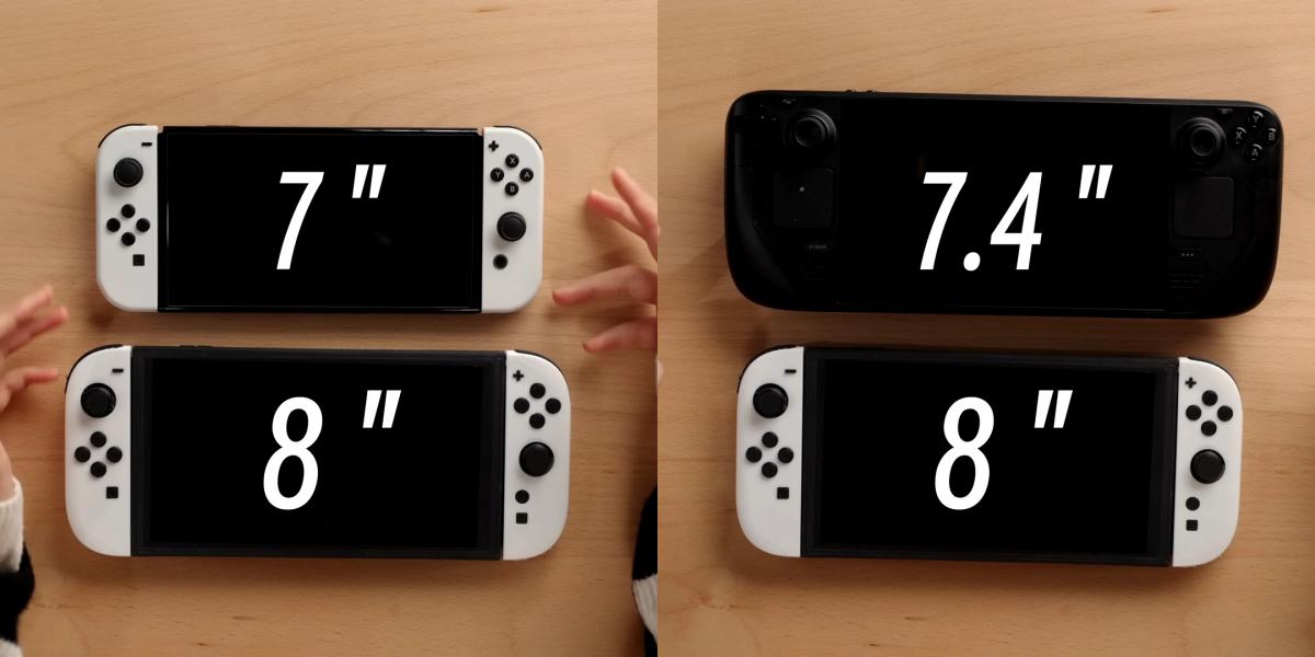Сравнение размеров Switch 2 с оригинальной Switch (слева) и Steam Deck (справа). Сравнение размеров Switch 2 с оригинальной Switch (слева) и Steam Deck (справа).