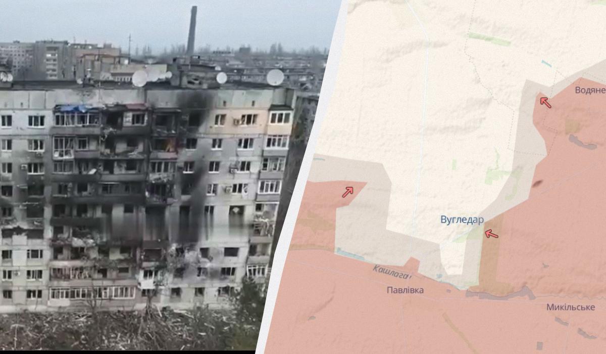 Вугледар вже у напівоточенні / колаж УНІАН, фото deepstatemap.live, кадр з відео Вугледар вже у напівоточенні / колаж УНІАН, фото deepstatemap.live, кадр з відео