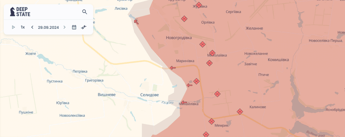 Ворог просувається на Донбасі / карта DeepState Ворог просувається на Донбасі / карта DeepState