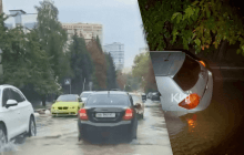 В Киеве прорвало водопровод: машина провалилась под асфальт, часть домов без воды