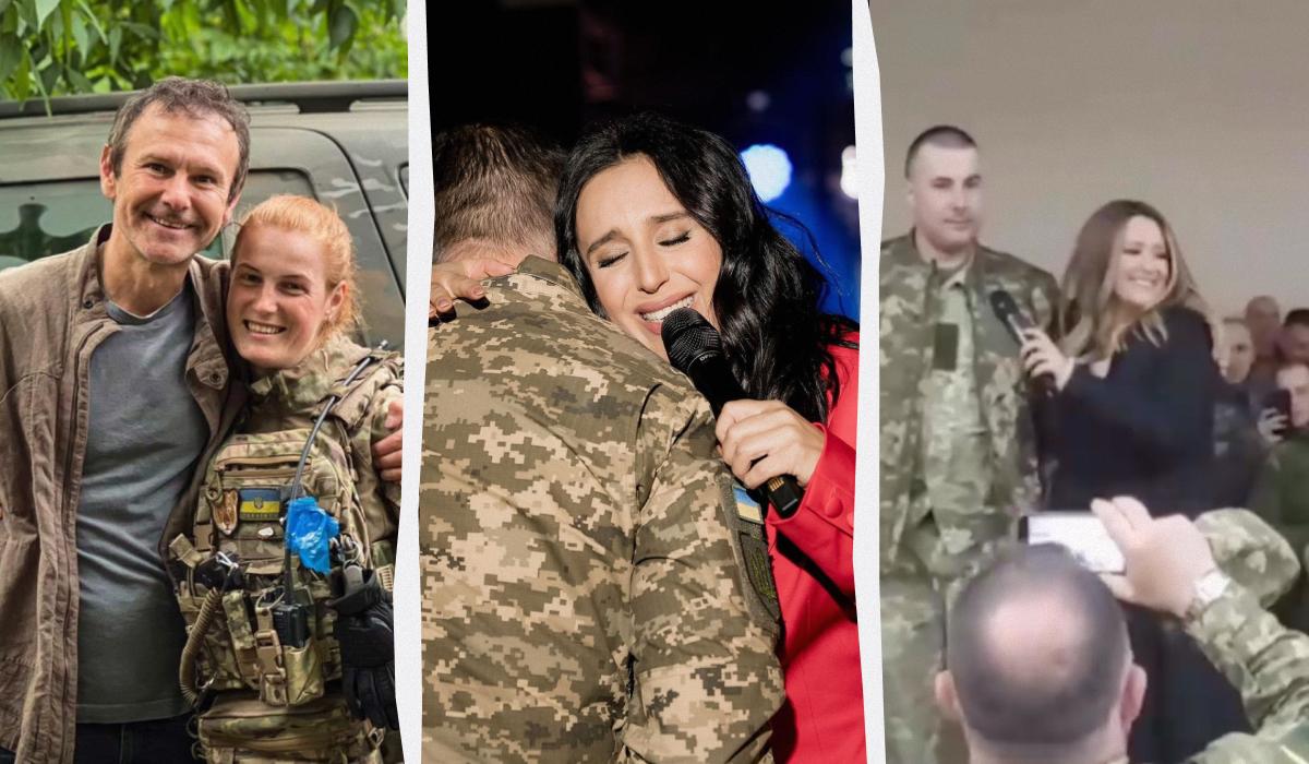 Знаменитості поділилися кадрами з українськими військовими / колаж УНІАН Знаменитості поділилися кадрами з українськими військовими / колаж УНІАН