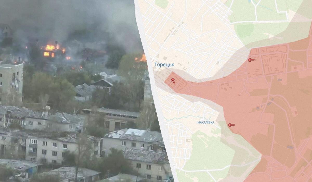 Ворог просунувся у Торецьку / Колаж УНІАН, скріншоти Ворог просунувся у Торецьку / Колаж УНІАН, скріншоти