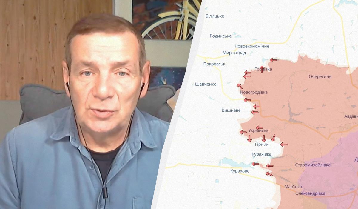 Гетьман заявив, що росіяни намагаються вийти на південь Покровська / колаж УНІАН, фото DeepState, кадр з відео Гетьман заявив, що росіяни намагаються вийти на південь Покровська / колаж УНІАН, фото DeepState, кадр з відео