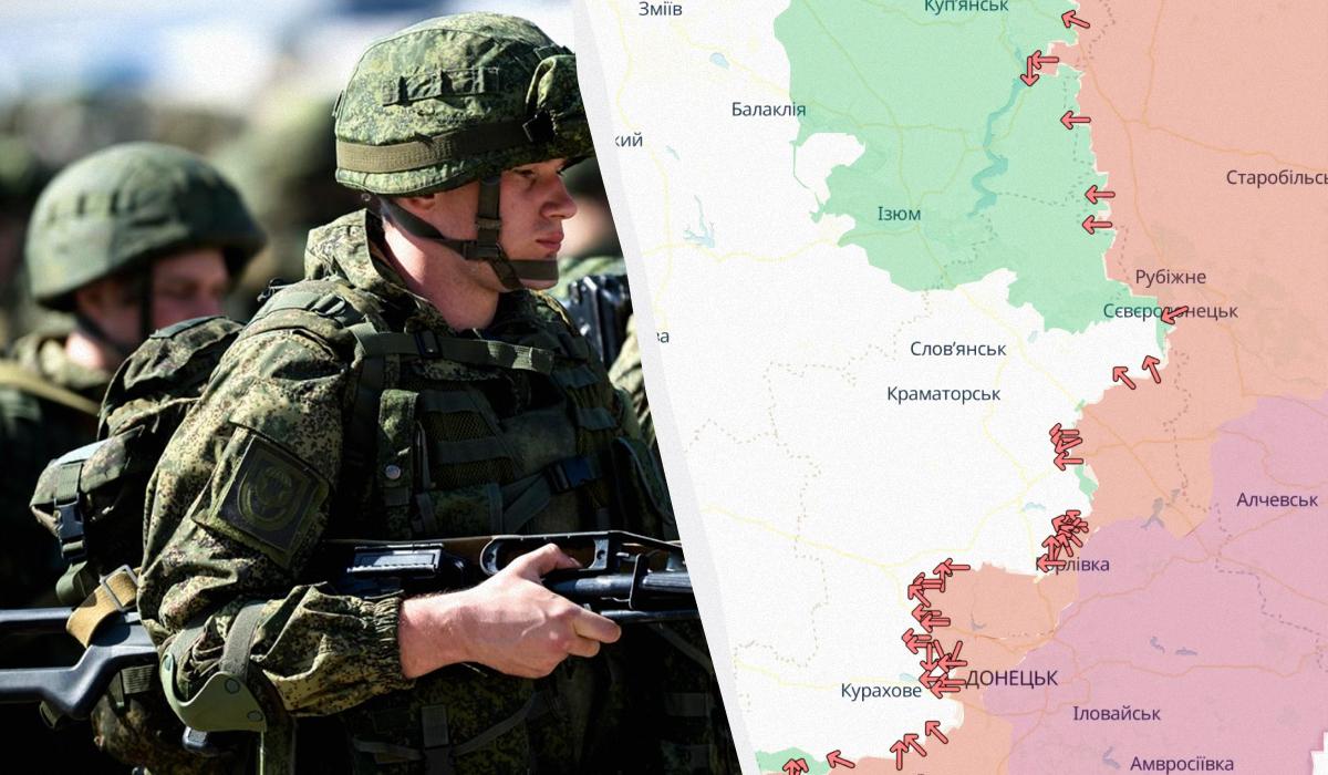 Росіяни просунулися на сході України / колаж УНІАН, фото wikimedia.org, DeepState Росіяни просунулися на сході України / колаж УНІАН, фото wikimedia.org, DeepState