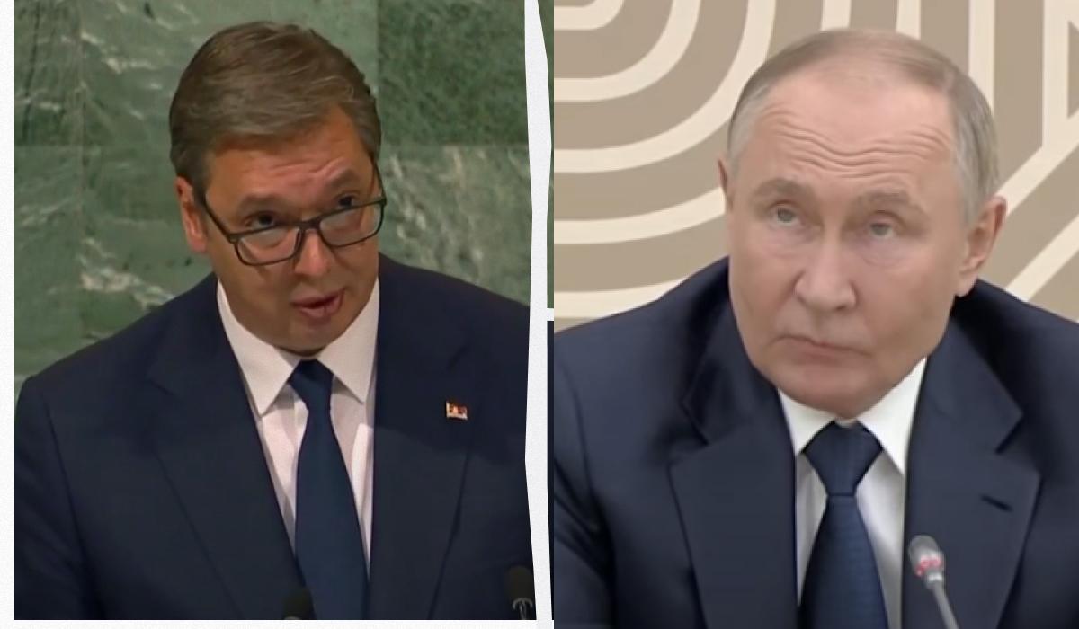 Президент Сербії Вучич подякував Путіну за достатню кількість наданого газу / Колаж УНІАН, скріншоти Президент Сербії Вучич подякував Путіну за достатню кількість наданого газу / Колаж УНІАН, скріншоти