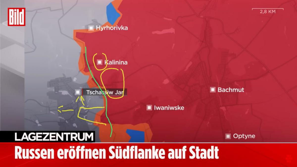 Рьопке вважає, що росіяни будуть наступати на центр Часового Яру/ карта BILD Рьопке вважає, що росіяни будуть наступати на центр Часового Яру/ карта BILD