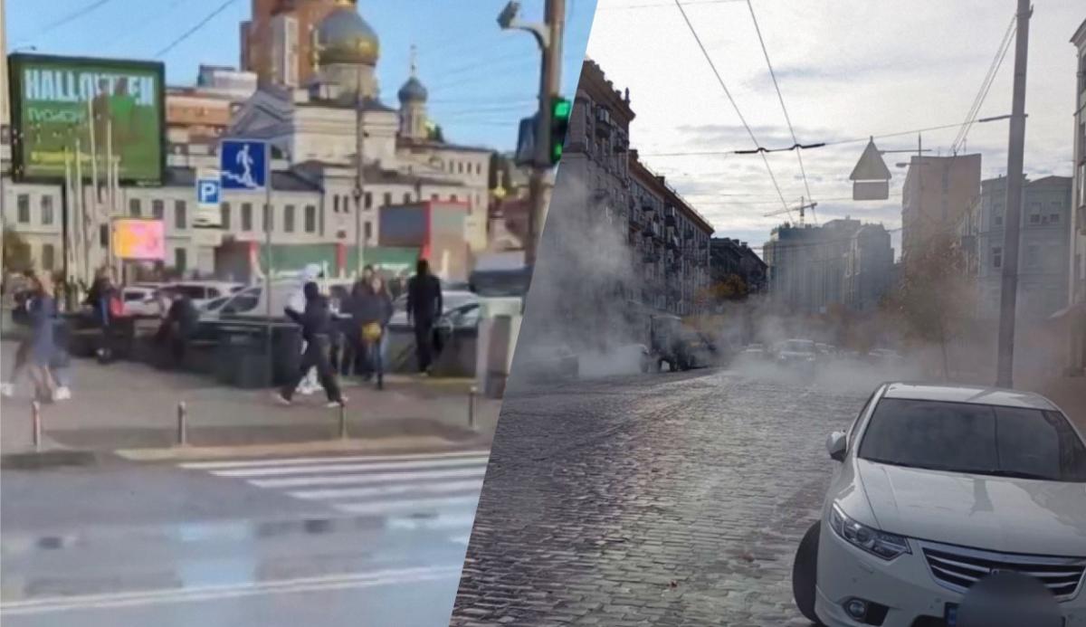 На улицах города в результате прорыва образовались пар и лужи / коллаж УНИАН, скриншот, фото Патрульная полиция Киева На улицах города в результате прорыва образовались пар и лужи / коллаж УНИАН, скриншот, фото Патрульная полиция Киева