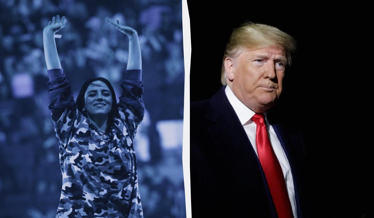 Біллі Айліш продемонструвала, що вона категорично проти президентства Трампа на своєму концерті / колаж УНІАН, скріншот Instagram, REUTERS Біллі Айліш продемонструвала, що вона категорично проти президентства Трампа на своєму концерті / колаж УНІАН, скріншот Instagram, REUTERS