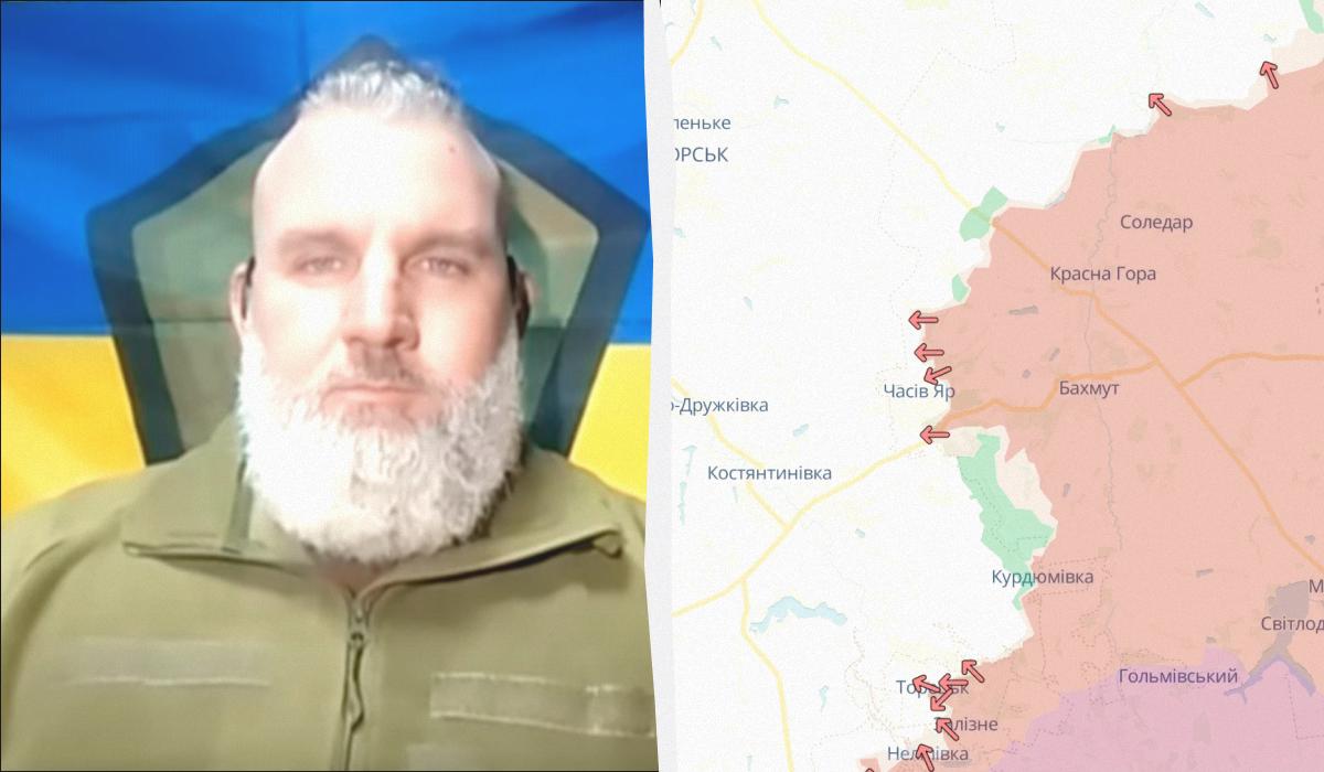 Командир роти вогневої підтримки Микола Зінько розповів про ситуацію на Бахмутському напрямку / колаж УНІАН, фото DeepState, кадр з відео Командир роти вогневої підтримки Микола Зінько розповів про ситуацію на Бахмутському напрямку / колаж УНІАН, фото DeepState, кадр з відео
