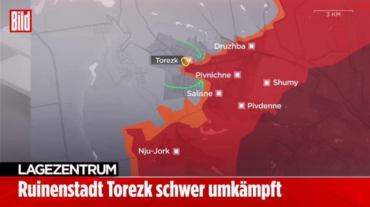Росіяни просунулися в центр Торецька / карта BILD Росіяни просунулися в центр Торецька / карта BILD