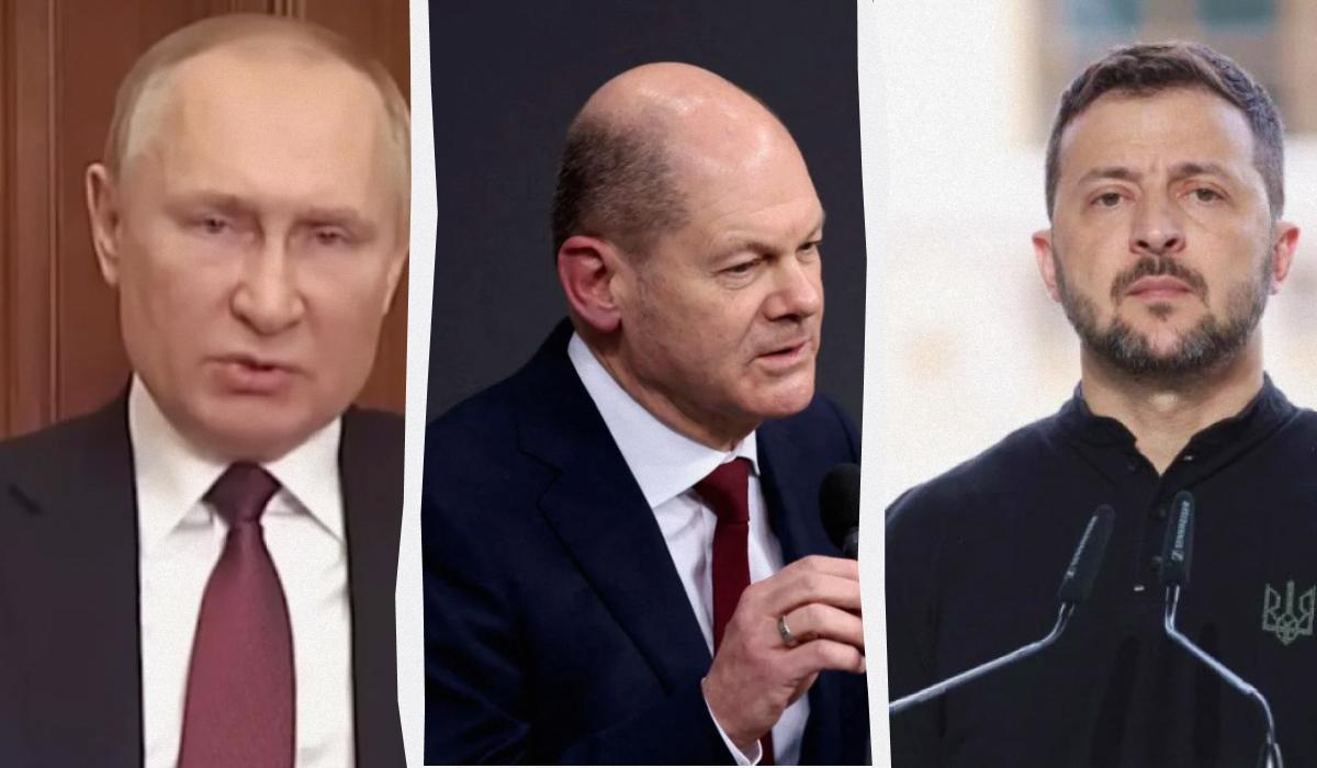 Зеленський прокоментував діалог Путіна і Шольца / колаж УНІАН Зеленський прокоментував діалог Путіна і Шольца / колаж УНІАН