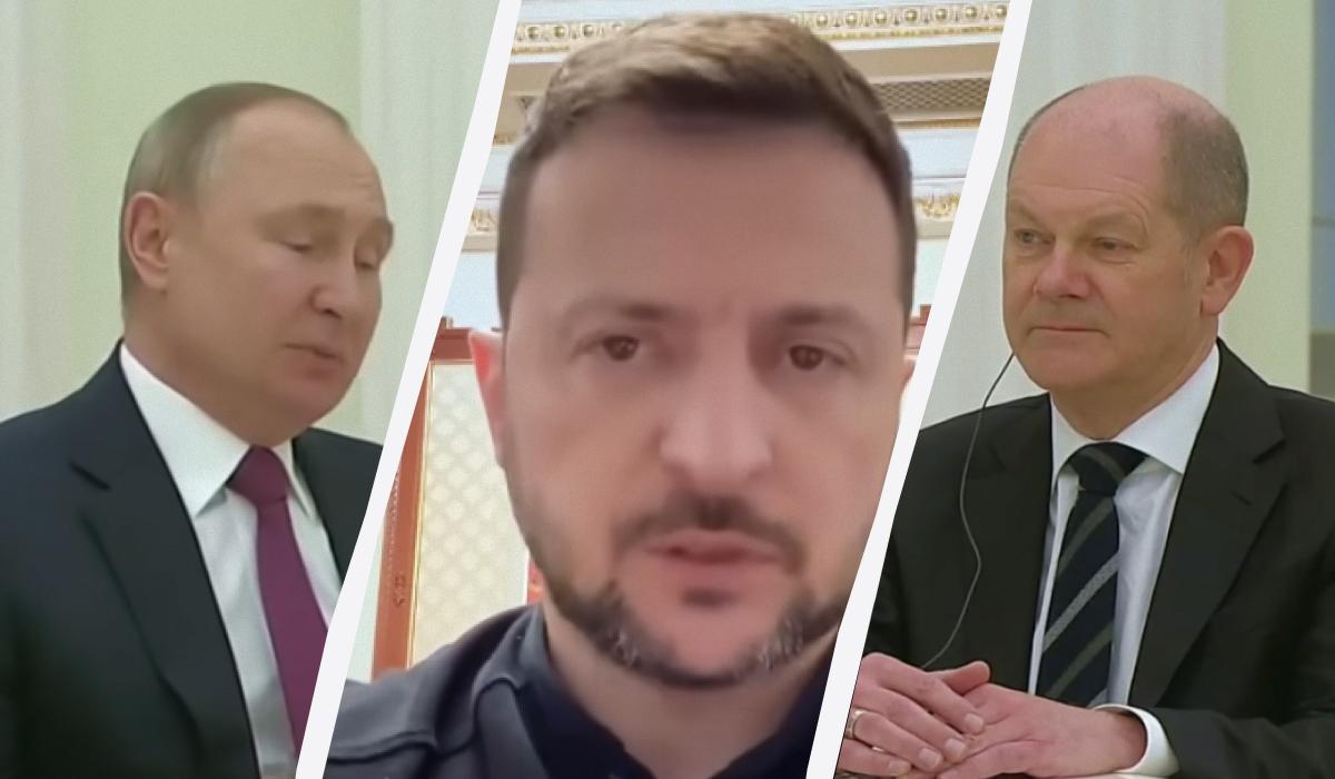 Зеленский раскритиковал телефонные переговоры Шольца с Путиным / Коллаж УНИАН, скриншоты Зеленский раскритиковал телефонные переговоры Шольца с Путиным / Коллаж УНИАН, скриншоты