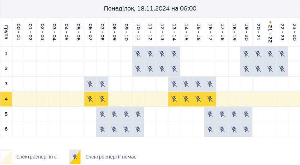 Пример графика отключения электроэнергии / скриншот