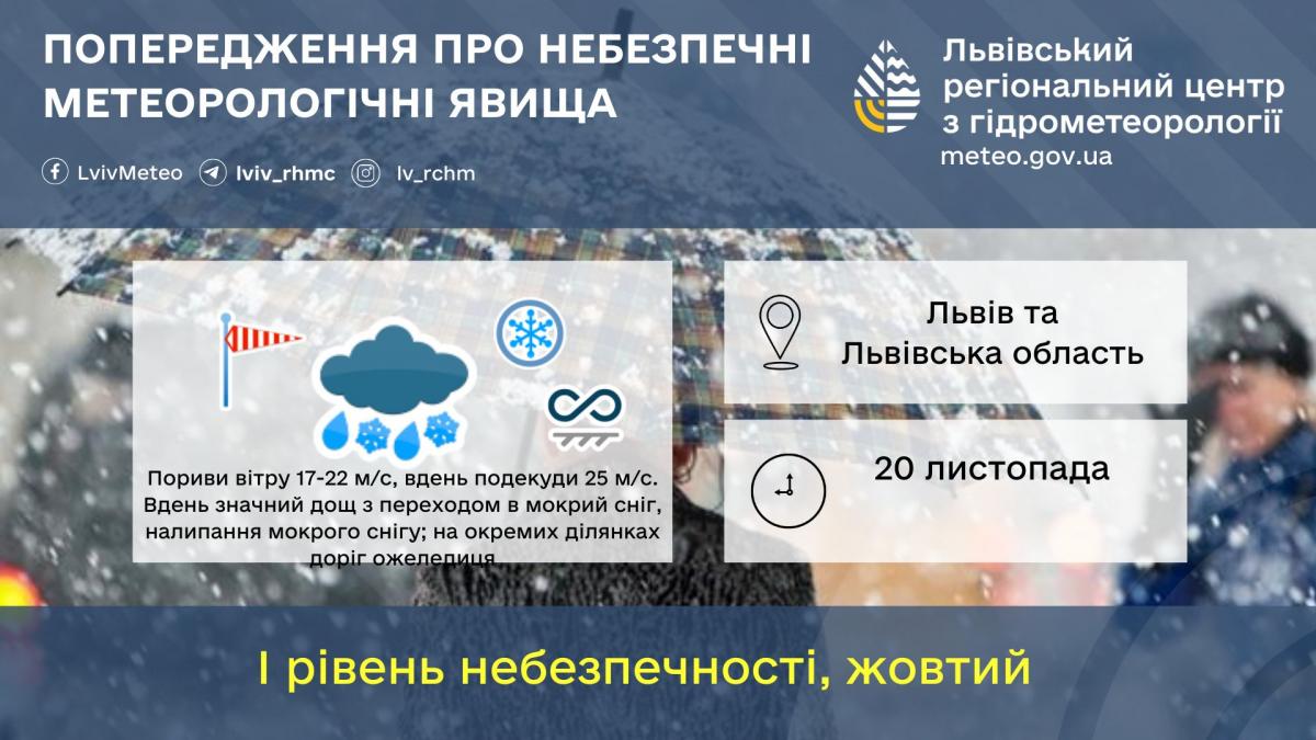 На Львівщині оголошено І рівень небезпеки через зимову негоду / фото Львівський гідрометцентр