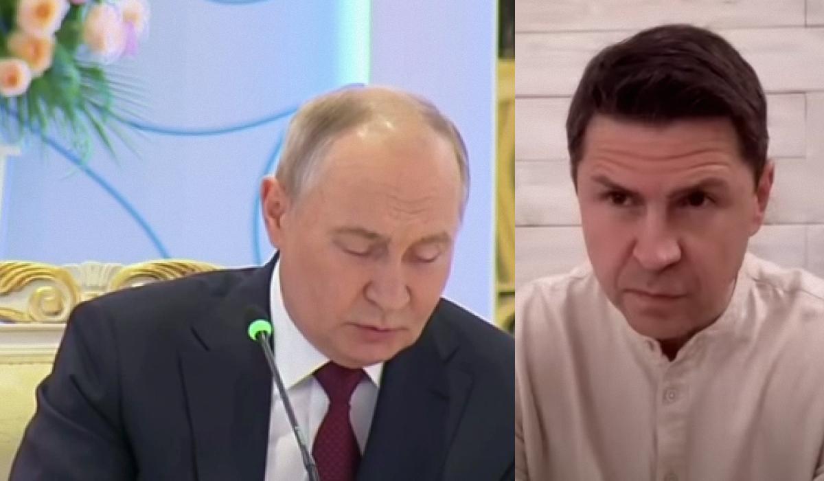Михайло Подоляк прокоментував погрозу Володимира Путіна / колаж УНІАН зі скріншотів Михайло Подоляк прокоментував погрозу Володимира Путіна / колаж УНІАН зі скріншотів