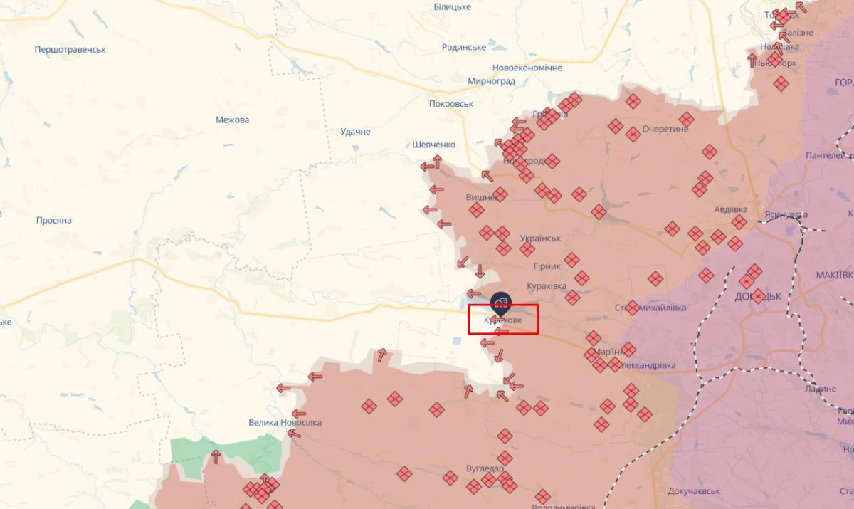 У Кураховому важка ситуація / скріншот deepstatemap У Кураховому важка ситуація / скріншот deepstatemap