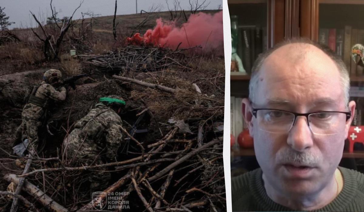 За словами Жданова, потрібно зрізати "виступ" ворога в районі Новий Комар. / колаж УНІАН, фото 24 ОМБр ім. короля Данила, скриншот За словами Жданова, потрібно зрізати "виступ" ворога в районі Новий Комар. / колаж УНІАН, фото 24 ОМБр ім. короля Данила, скриншот