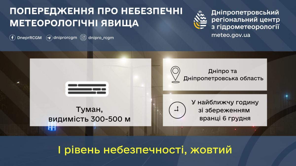 В Днепре и области объявили предупреждение о тумане / фото Днепропетровский гидрометцентр В Днепре и области объявили предупреждение о тумане / фото Днепропетровский гидрометцентр
