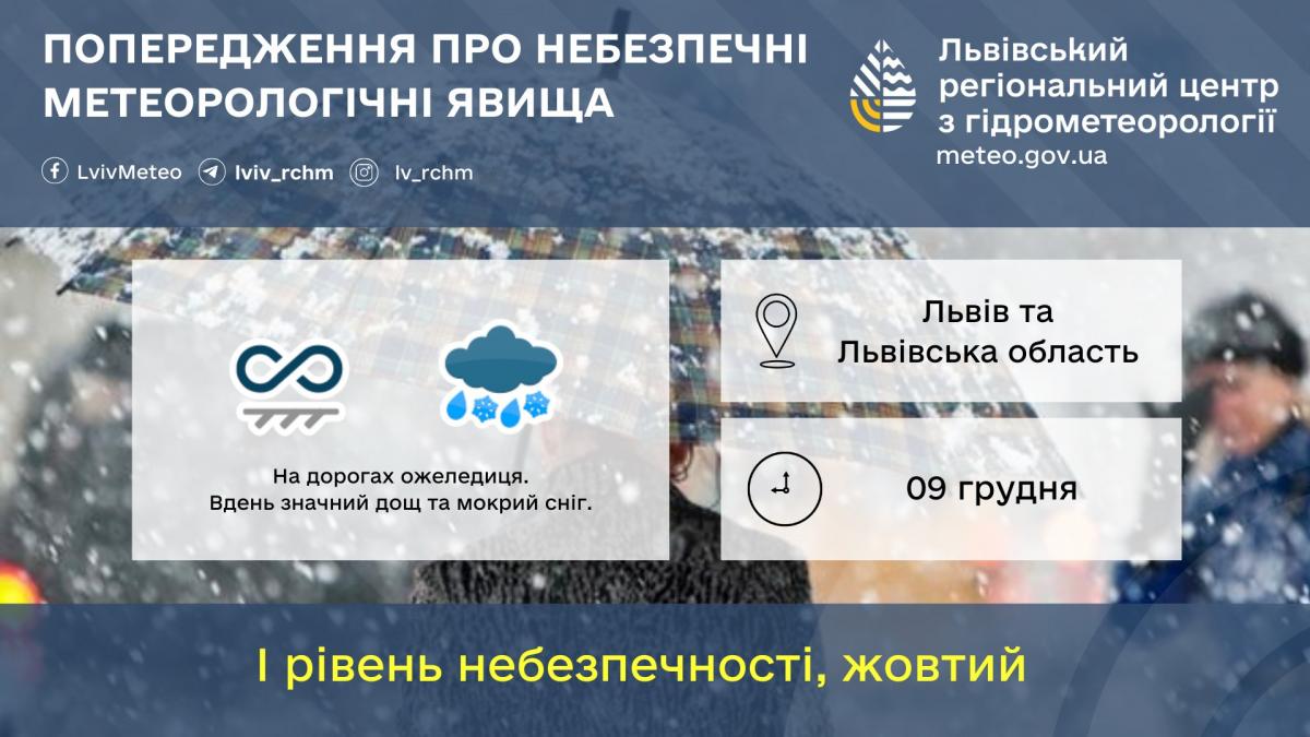 На Львівщині сьогодні буде слизько та мокро / фото Львівський гідрометцентр На Львівщині сьогодні буде слизько та мокро / фото Львівський гідрометцентр