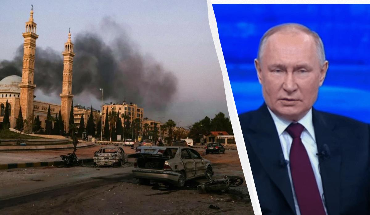 Провал у Сирії став шоком для Путіна/ Колаж УНІАН, фото Getty Images, скріншот Провал у Сирії став шоком для Путіна/ Колаж УНІАН, фото Getty Images, скріншот