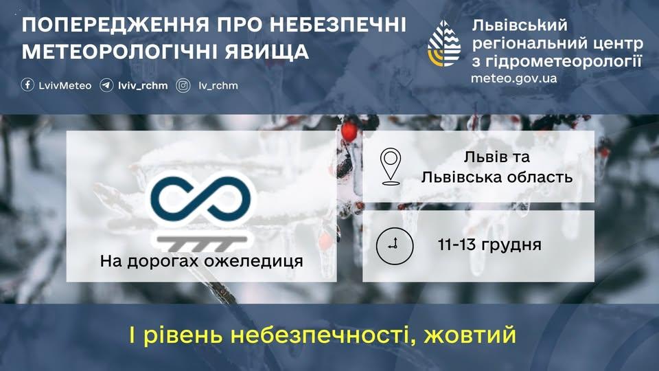 На Львівщині 12 та 13 грудня буде слизько / фото Львівський гідрометцентр На Львівщині 12 та 13 грудня буде слизько / фото Львівський гідрометцентр