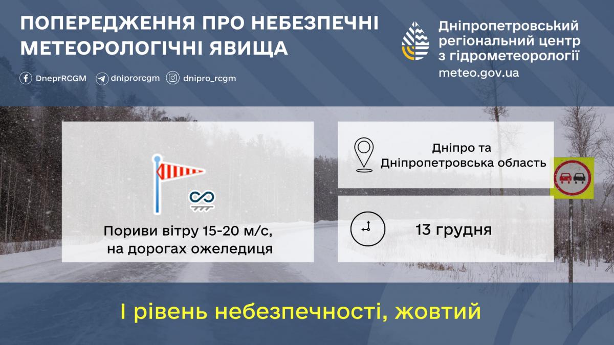 На Днепропетровщине 13 декабря будет ветер и гололедица / фото Днепропетровский гидрометцентр На Днепропетровщине 13 декабря будет ветер и гололедица / фото Днепропетровский гидрометцентр