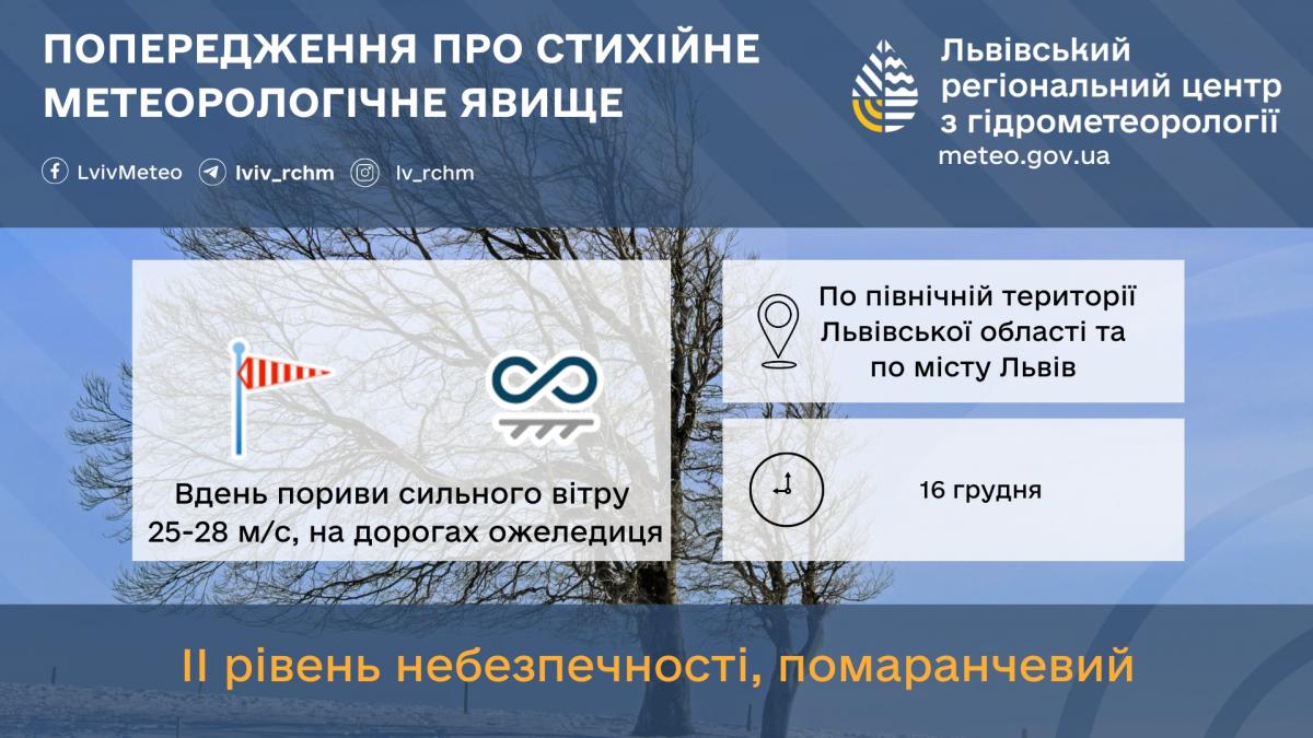 На Львовщине объявлен II уровень опасности из-за непогоды / фото Львовский гидрометцентр На Львовщине объявлен II уровень опасности из-за непогоды / фото Львовский гидрометцентр