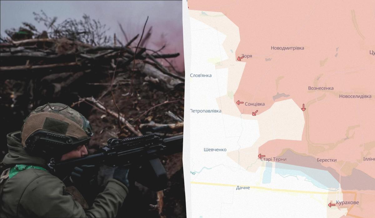 Росіяни окупували Сонцівку на Донеччині / колаж УНІАН, фото 24 ОМБр ім. короля Данила, DeepState Росіяни окупували Сонцівку на Донеччині / колаж УНІАН, фото 24 ОМБр ім. короля Данила, DeepState