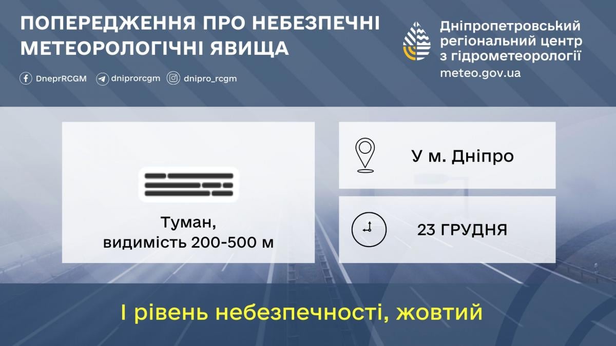 В Днепре из-за тумана будет сильно падать видимость / фото Днепропетровский гидрометцентр В Днепре из-за тумана будет сильно падать видимость / фото Днепропетровский гидрометцентр