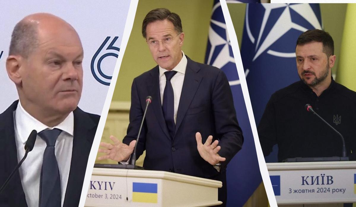 Рютте став на захист Шольца / Колаж УНІАН, фото УНІАН, фото president.gov.ua, скріншот Рютте став на захист Шольца / Колаж УНІАН, фото УНІАН, фото president.gov.ua, скріншот