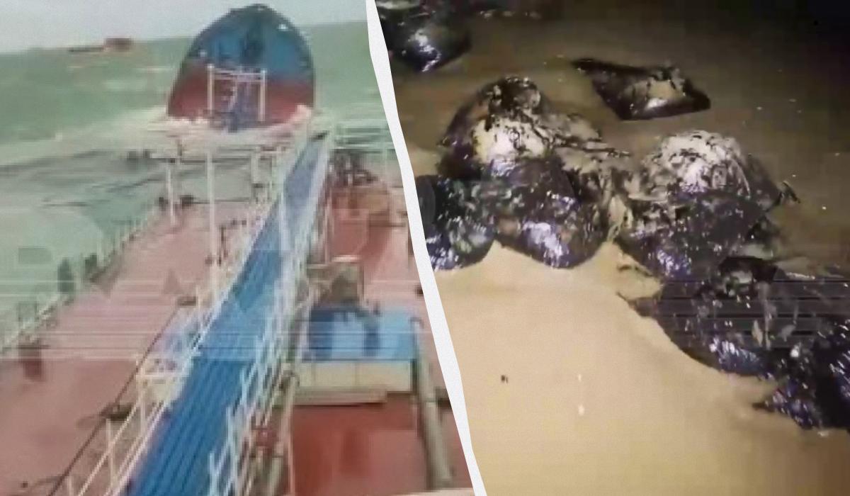 Часть мешков с мазутом унесло обратно в море / Коллаж УНИАН, скриншоты Часть мешков с мазутом унесло обратно в море / Коллаж УНИАН, скриншоты