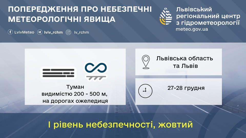 На Львівщині оголошено І рівень небезпечності / фото Львівський гідрометцентр На Львівщині оголошено І рівень небезпечності / фото Львівський гідрометцентр