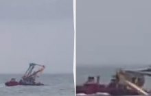 В Крыму затонул российский плавучий кран (видео)