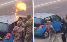 У Вишгороді люди у військовій формі та поліція хотіли "викурити" чоловіка з авто (відео)