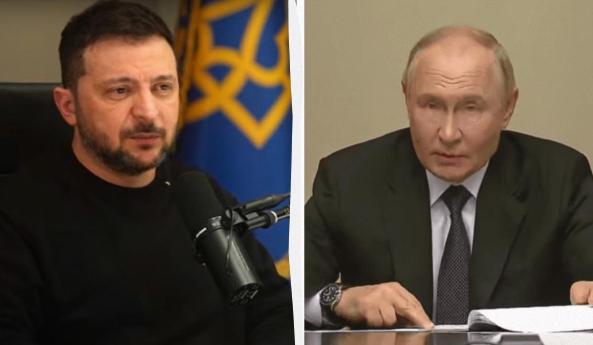Зеленський наголосив, що Путін хоче бачити Україну слабкою / Колаж УНІАН, скріншоти Зеленський наголосив, що Путін хоче бачити Україну слабкою / Колаж УНІАН, скріншоти