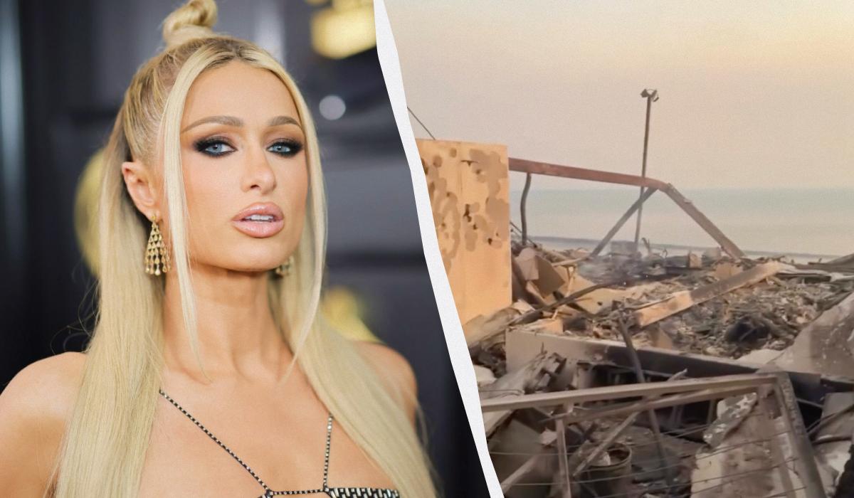 Paris Hilton was shocked by footage of the destroyed house, from which only ashes remained / UNIAN collage, screenshot from the video, photo Getty Images