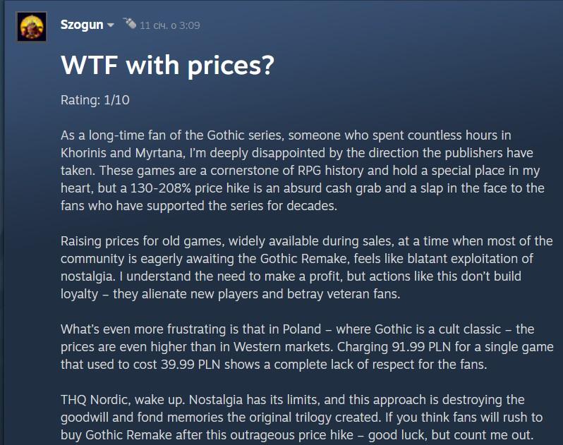 В українському Steam різко зросли ціни на ігри з культової серії 'Готика' В українському Steam різко зросли ціни на ігри з культової серії 'Готика'