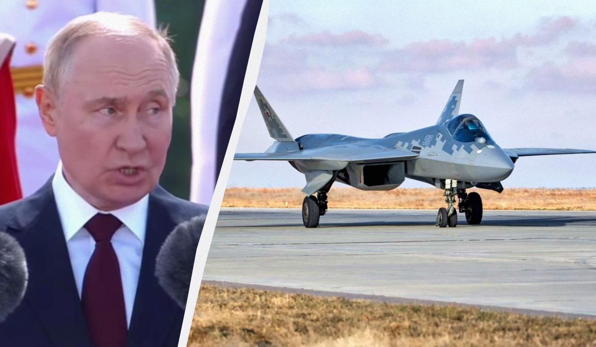 Російський літак Су-57 став ганьбою для диктатора Путіна / колаж УНІАН, фото Міноборони РФ, скріншот Російський літак Су-57 став ганьбою для диктатора Путіна / колаж УНІАН, фото Міноборони РФ, скріншот