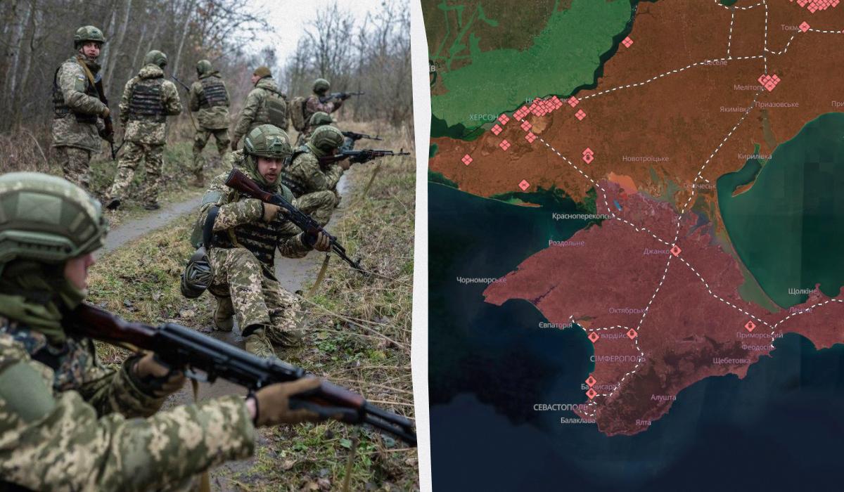 Наступальні дії українських військових повинні починатися з Криму / колаж УНІАН, фото УНІАН, скріншот DeepState Наступальні дії українських військових повинні починатися з Криму / колаж УНІАН, фото УНІАН, скріншот DeepState