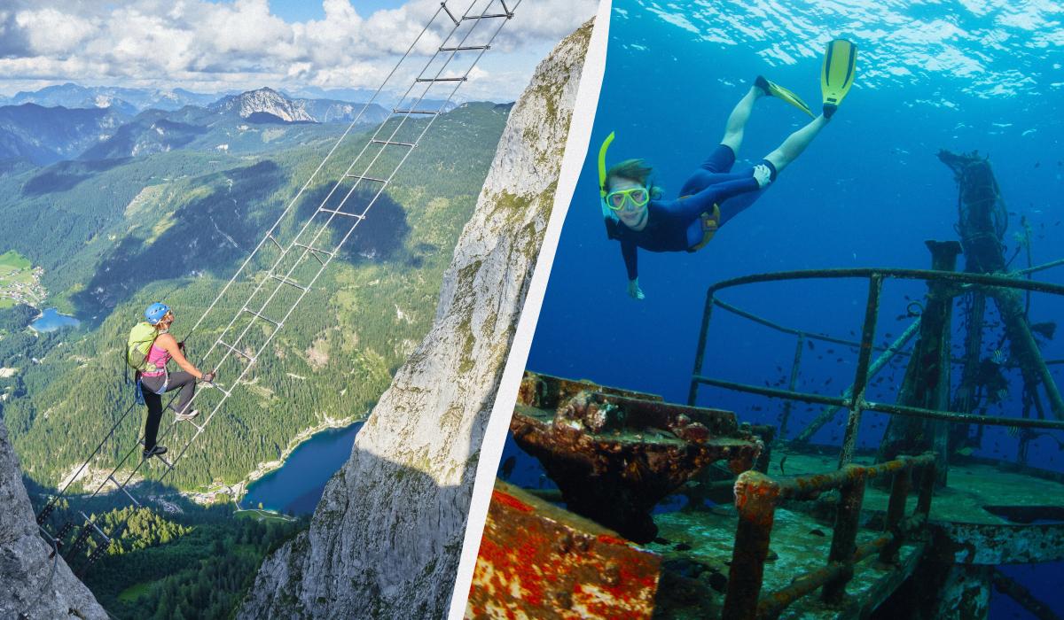 Via ferrata and diving to sunken objects are extreme sports worth trying / UNIAN collage, photo ua.depositphotos.com