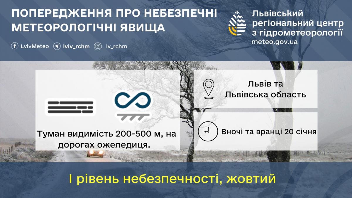 У Львові сьогодні буде туман та ожеледиця / фото Львівський гідрометцентр У Львові сьогодні буде туман та ожеледиця / фото Львівський гідрометцентр
