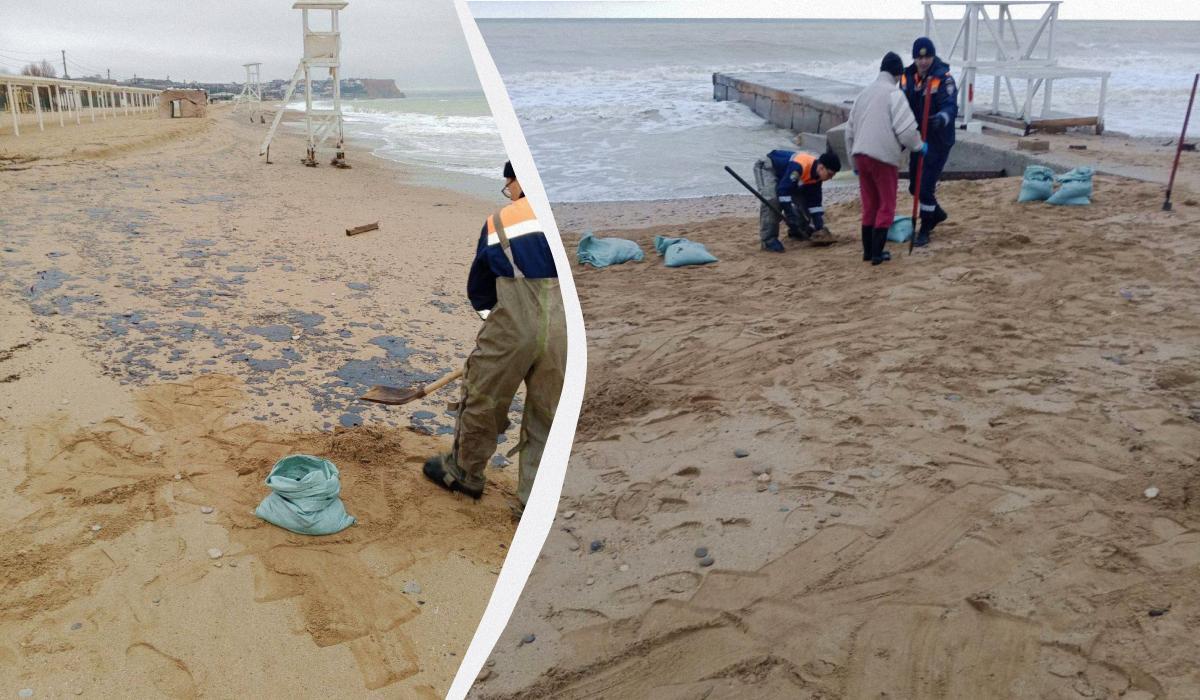 В восточной части Черного моря определенные участки побережья фактически уничтожены мазутом / коллаж УНИАН, фото t.me/razvozhaev